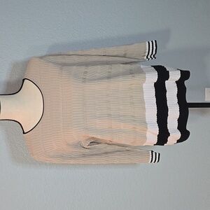PEACE OF CLOTH Off to the Races Crewneck Sweater Cream Back White Stripes Large